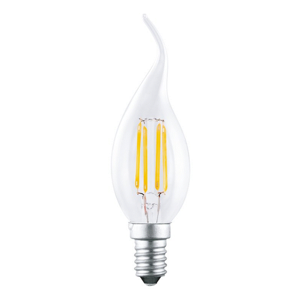 LED filament bulb turn-up candle, Glass, 35*115, E14, 2700K