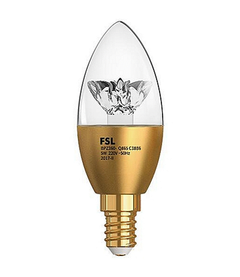 5W CANDLE (GOLD COLOR), PC+ Glass, 37*100, E14, 3000K