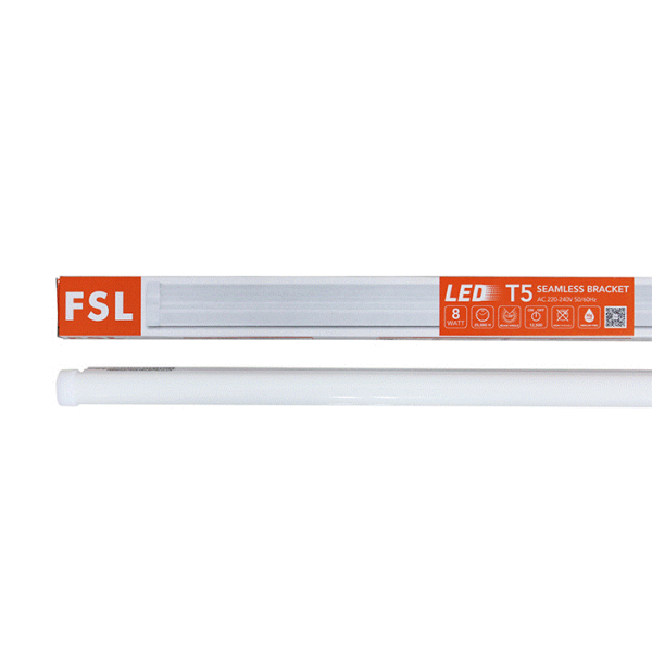 FSL LED T5 batten, 180-265V,18W, PC+ Glass, G5, IP20, 3000K